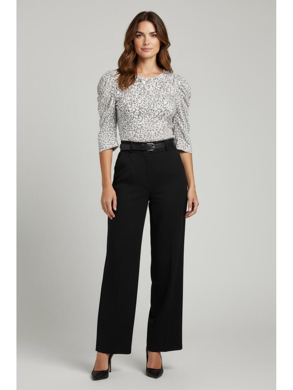 Adrianna Papell Black & White Floral Print Elbow-Length Puffed Sleeves, Size M